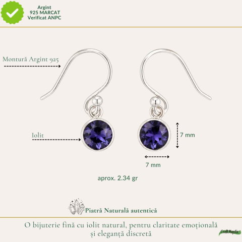 Cercei Argint 925 cu Iolit Fatetat Rotund – Claritate si Intuitie Feminina [3]