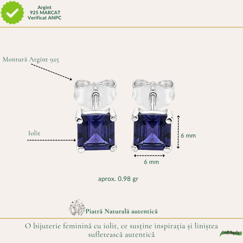 Cercei Argint 925 cu Iolit Fatetat Patrat – Eleganta si Claritate Interioara [3]