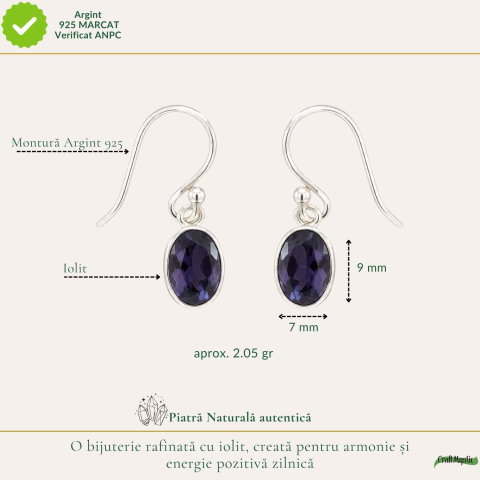 Cercei Argint 925 cu Iolit Fatetat Oval – Claritate si Echilibru Interior [3]