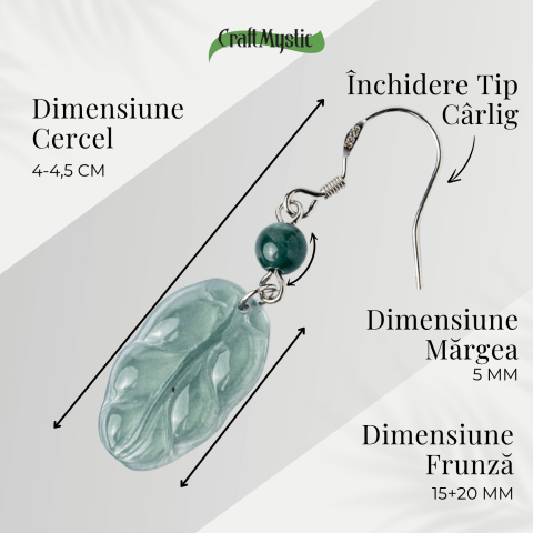 Cercei Argint 925 cu Jad Albastru Guatemala – Model Frunza Naturala pentru Puritate si Armonie Interioara [4]