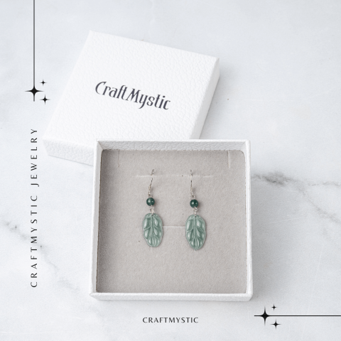 Cercei Argint 925 cu Jad Albastru Guatemala – Model Frunza Naturala pentru Puritate si Armonie Interioara [6]