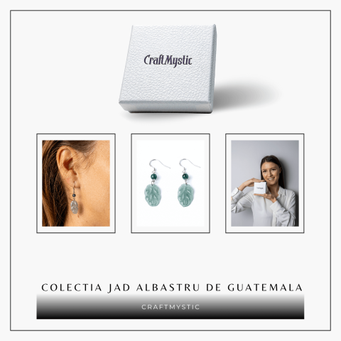 Cercei Argint 925 cu Jad Albastru Guatemala – Model Frunza Naturala pentru Puritate si Armonie Interioara [7]