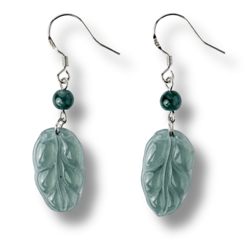 Echilibrare Energetica - Cercei Argint 925 cu Jad Albastru Guatemala – Model Frunza Naturala pentru Puritate si Armonie Interioara