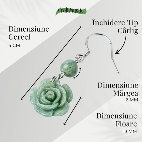 Cercei Argint 925 cu Jad Natural Rus Ural – Model Trandafir pentru Echilibru si Prosperitate [4]