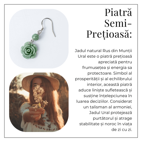 Cercei Argint 925 cu Jad Natural Rus Ural – Model Trandafir pentru Echilibru si Prosperitate [5]