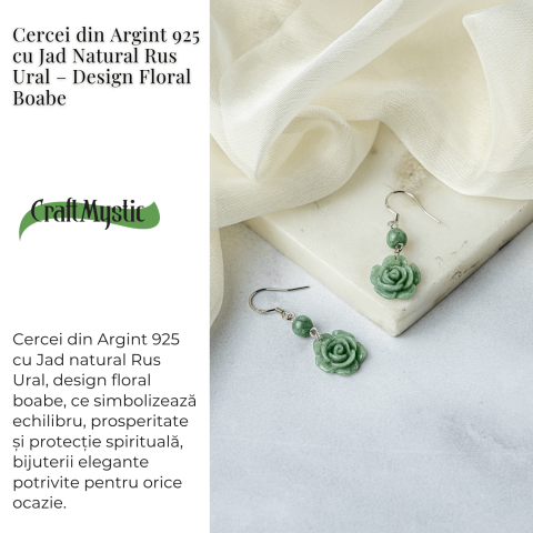 Cercei Argint 925 cu Jad Natural Rus Ural – Model Trandafir pentru Echilibru si Prosperitate [2]