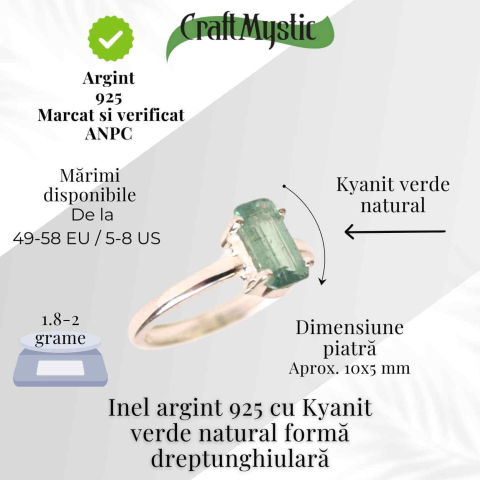 Inel argint 925 cu Kyanit verde natural forma dreptunghiulara – piatra claritatii mentale si a echilibrului interior [3]