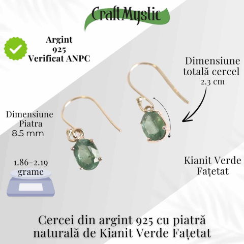 Cercei Argint 925 cu Kianit Verde Fatetat – Echilibru Interior si Claritate Sufleteasca [3]