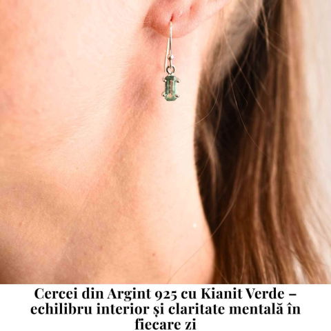 Cercei Argint 925 cu Kianit Verde fatetat Dreptunghiular – Claritate si Echilibru Interior [1]
