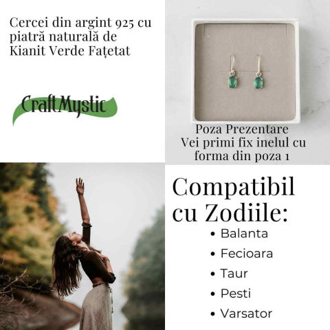 Cercei Argint 925 cu Kianit Verde fatetat Dreptunghiular – Claritate si Echilibru Interior [4]
