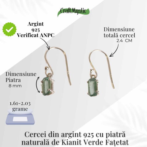 Cercei Argint 925 cu Kianit Verde fatetat Dreptunghiular – Claritate si Echilibru Interior [3]
