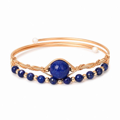 Claritate Mentala si Focus - Bratara din Cupru cu Lapis Lazuli Natural – Intelepciune, Comunicare si Eleganta