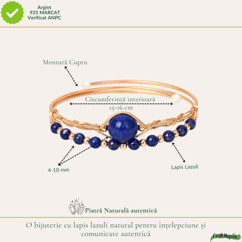 Bratara din Cupru cu Lapis Lazuli Natural – Intelepciune, Comunicare si Eleganta [3]