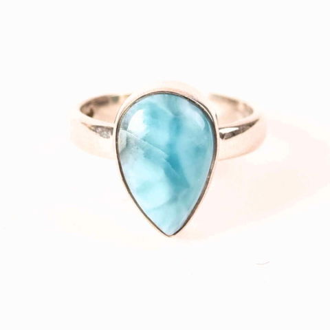 Tip Cristal - Inel Argint 925 cu Larimar in Forma de Lacrima – Liniste si Claritate Interioara