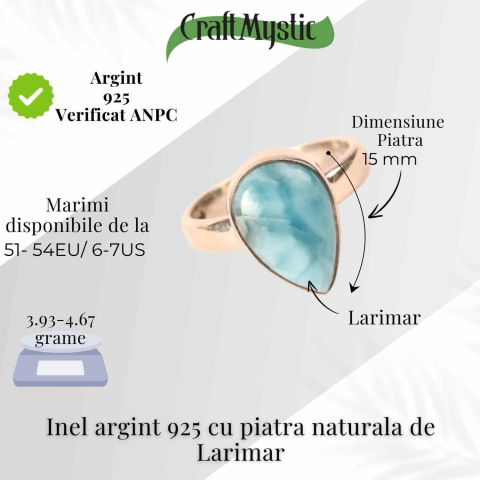 Inel Argint 925 cu Larimar in Forma de Lacrima – Liniste si Claritate Interioara [3]