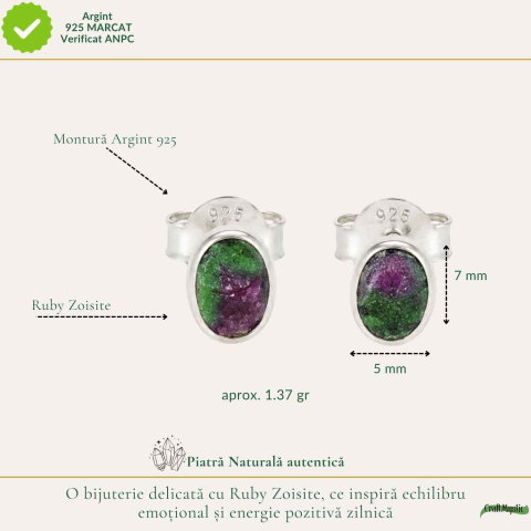 Cercei Argint 925 cu Ruby Zoisite Natural Oval – Energie si Echilibru Feminin [3]
