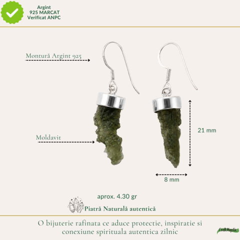 Cercei Argint 925 cu Moldavit Brut – Energie, Echilibru si Transformare [3]