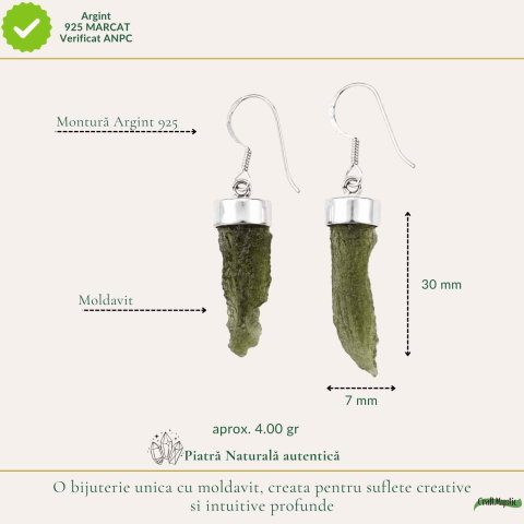 Cercei Argint 925 cu Moldavit Brut – Energie si Echilibru Interior [3]