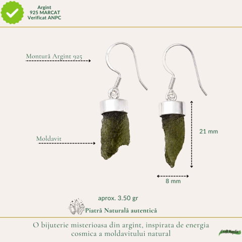 Cercei Argint 925 cu Moldavit Brut – Echilibru si Energie Naturaa [3]