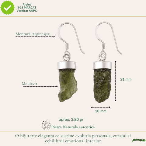 Cercei Argint 925 cu Moldavit Brut – Energie, Echilibru si Transformare [3]