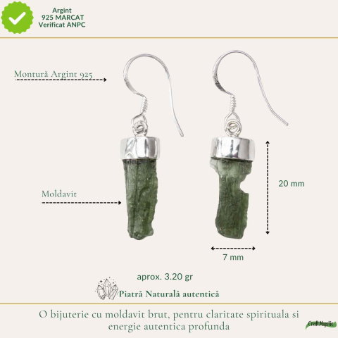 Cercei Argint 925 cu Moldavit Brut – Energie si Transformare Autentica [3]