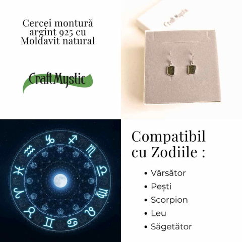 Cercei argint 925 cu Moldavit natural neuniform 2.1-2.8 grame - Transformare interioara si conexiune spirituala [4]
