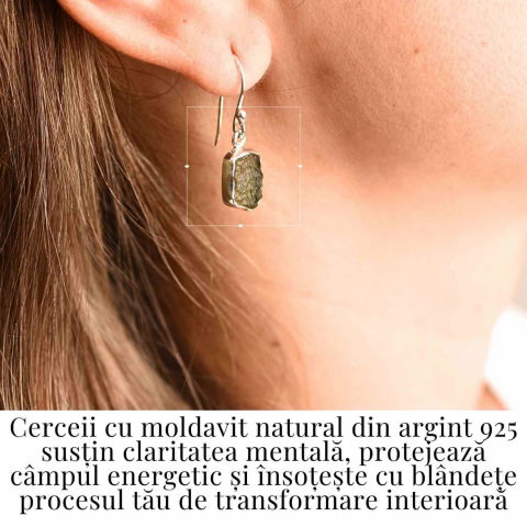 Cercei argint 925 cu Moldavit natural neuniform 2.1-2.8 grame - Transformare interioara si conexiune spirituala [2]