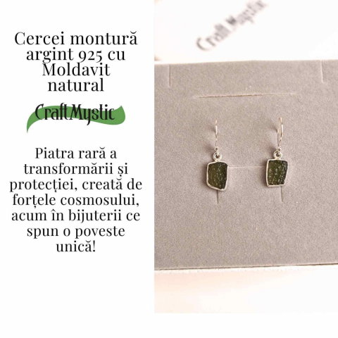 Cercei argint 925 cu Moldavit natural neuniform 2.1-2.8 grame - Transformare interioara si conexiune spirituala [3]