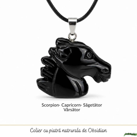 Colier cu Obsidian Natural in Forma de Cal – Protectie, Forta si incredere [4]