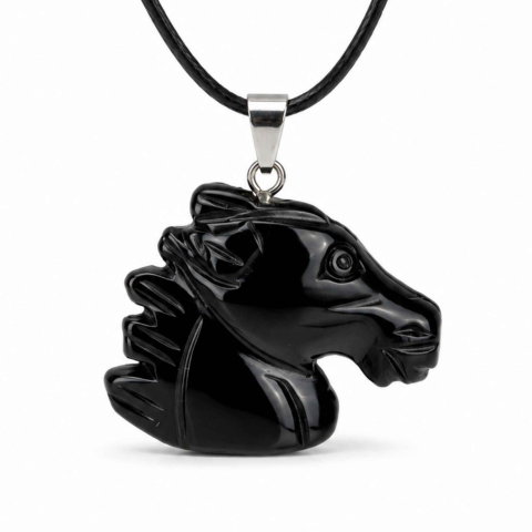 Claritate Mentala si Focus - Colier cu Obsidian Natural in Forma de Cal – Protectie, Forta si incredere