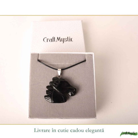 Colier cu Obsidian Natural in Forma de Cal – Protectie, Forta si incredere [5]