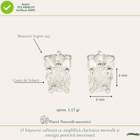 Cercei Argint 925 cu Cuart de Stanca Brut – Claritate si Energie Pozitiva [3]