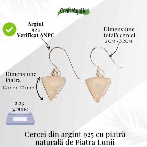 Cercei Argint 925 cu Piatra Lunii Triunghi – Protectie si Ascensiune [3]