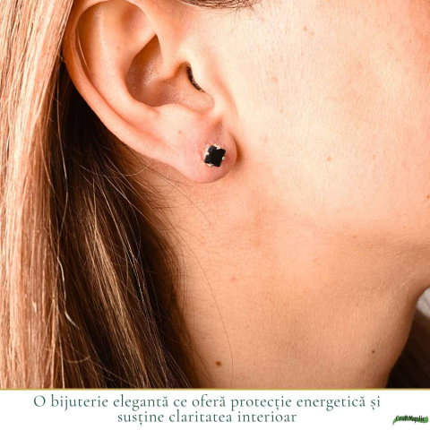Cercei Argint 925 cu Safir Negru Patrat – Protectie si Claritate Interioara [1]