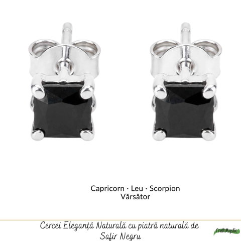 Cercei Argint 925 cu Safir Negru Patrat – Protectie si Claritate Interioara [4]
