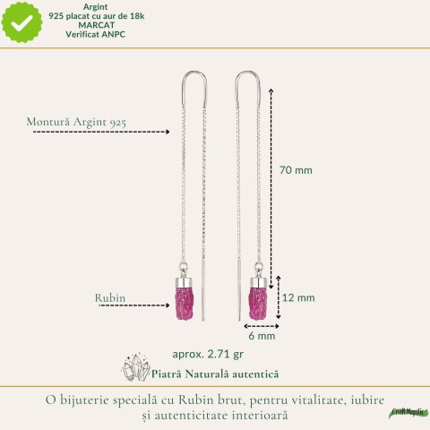 Cercei Lungi Argint 925 cu Rubin Brut Natural – Pasiune si Feminitate Autentica [3]