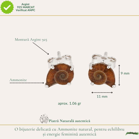 Cercei Argint 925 cu Amonit Natural în Forma de Melc – Echilibru si Evolutie [3]