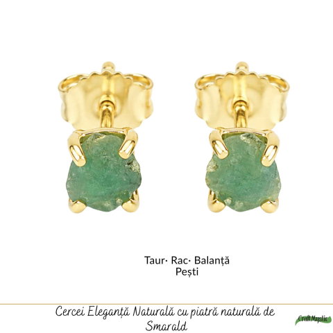 Cercei Argint 925 Placat cu Aur 18K si Smarald Brut – Eleganta Naturala si Feminitate [4]
