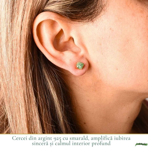 Cercei Argint 925 Placat cu Aur 18K si Smarald Brut – Eleganta Naturala si Feminitate [1]
