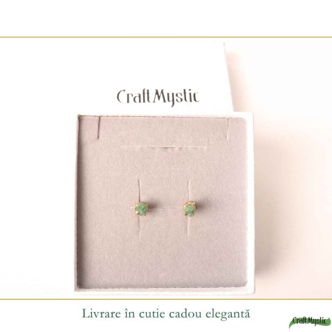 Cercei Argint 925 Placat cu Aur 18K si Smarald Brut – Eleganta Naturala si Feminitate [5]