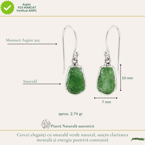 Cercei Argint 925 cu Smarald Brut Natural – Eleganta si Energie a Inimii [3]