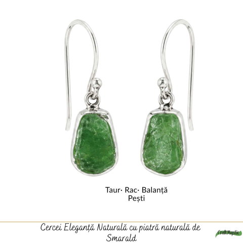 Cercei Argint 925 cu Smarald Brut Natural – Eleganta si Energie a Inimii [4]