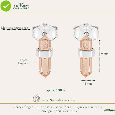 Cercei Argint 925 cu Topaz Imperial Brut – Delicatete Luminoasa si Eleganta Naturala [3]