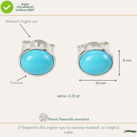 Cercei argint 925 cu turcoaz oval – calm si echilibru emotional [3]
