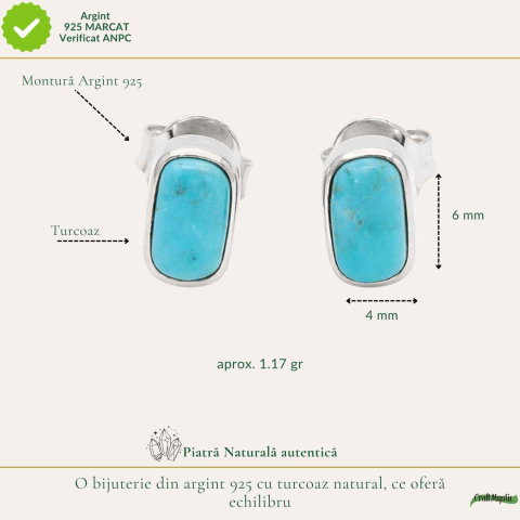 Cercei argint 925 cu turcoaz dreptunghiular – calm si protectie [3]
