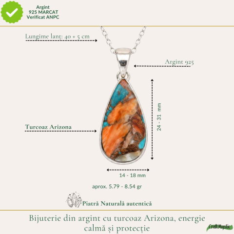 Colier argint 925 cu Turcoaz Arizona lacrima – Protectie si echilibru [3]