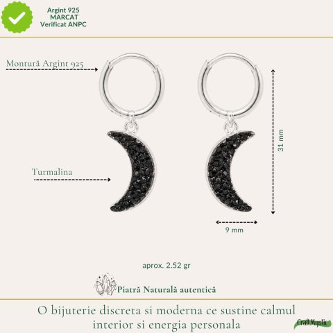 Cercei cu Turmalina Neagra Semiluna din Argint 925 – Protectie si Echilibru [3]