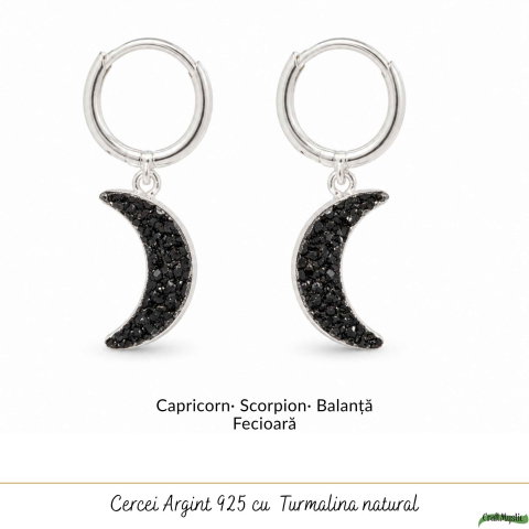 Cercei cu Turmalina Neagra Semiluna din Argint 925 – Protectie si Echilibru [4]