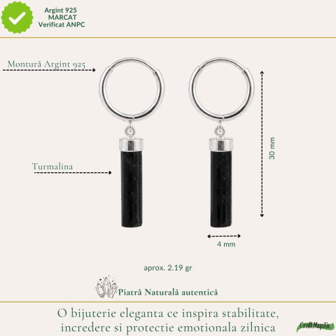 Cercei Argint 925 cu Turmalina Neagra Bruta – Protectie si Echilibru Interior [3]