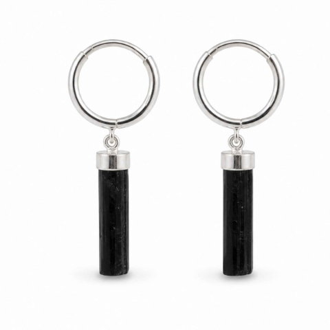 Echilibrare Energetica - Cercei Argint 925 cu Turmalina Neagra Bruta – Protectie si Echilibru Interior